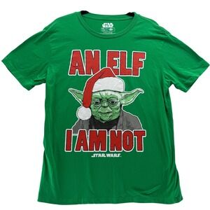 Star Wars Yoda An Elf I Am Not Christmas Holiday Green T-Shirt Large‎